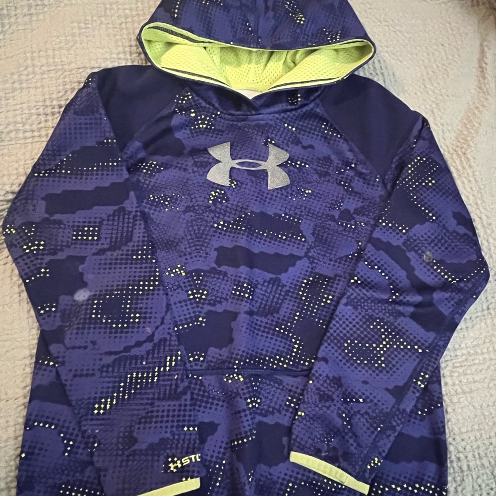 Kids M Under Armour Purple Camo Hoodie with Lime Accents